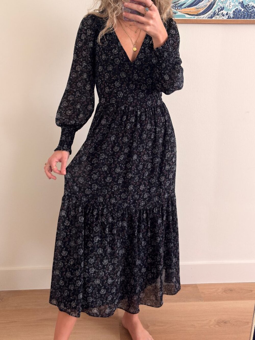 Madewell Floral Midi Maxi Dress Black XS Boho Romantic